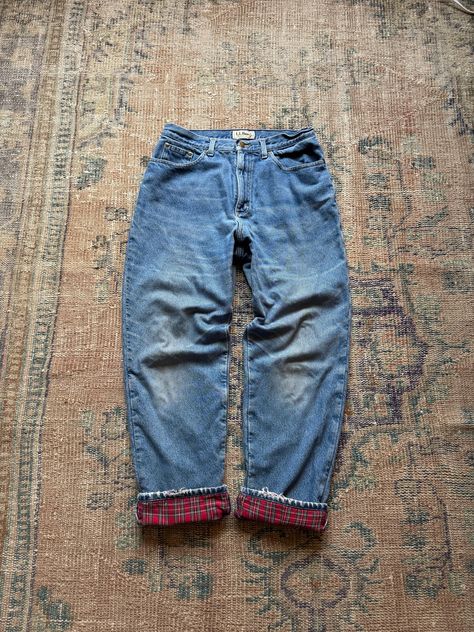 Vintage 90's L.L.Bean flannel lined jeans. Red plaid flannel. Zip fly. Mended inner thighs. 100% cotton. Size 12 women's. Measurements: Waist- 14.5" Hips- 22.5" Rise- 12" Inseam- 29" All measurements taken flat and not doubled.