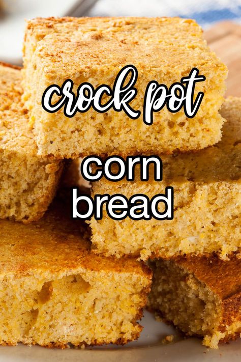 Slow Cooker Corn Bread - A plate of barbecue just isn't complete without a piece of cornbread, lending some sweetness and soaking up all the extra saucy goodness. This batch is cooked up in a crockpot, so it's easy as can be. | CDKitchen.com Cornbread In Crockpot, Crockpot Cornbread, Crock Pot Stew, Slow Cooker Corn, Crock Pot Corn, Honduras Food, Crockpot Stew, Pizza Crusts, Dessert Simple