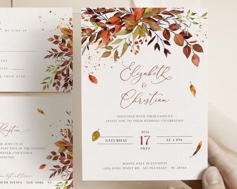 SIENNA Bohemian Rustic Fall Wedding Invitation Template | Etsy Fall Wedding Stationery, Orange Wedding Invitations, Wedding Invitation Templates Rustic, Autumn Invitations, Bohemian Rustic, Rustic Autumn, Rustic Fall Wedding, Invitations Diy, Fall Wedding Invitations