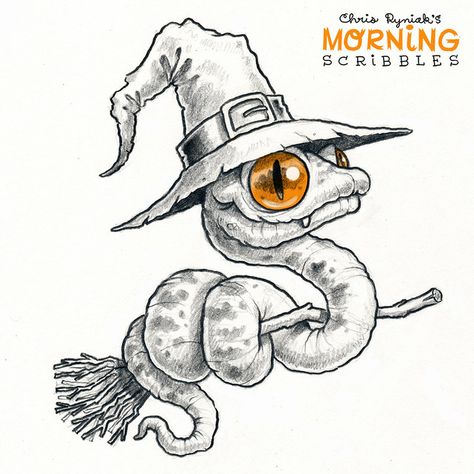 Snake Witch, Morning Scribbles, Monster Drawings, Cute Halloween Drawings, Chris Ryniak, Friendly Monster, Cute Monsters Drawings, Desen Realist, Monster Drawing