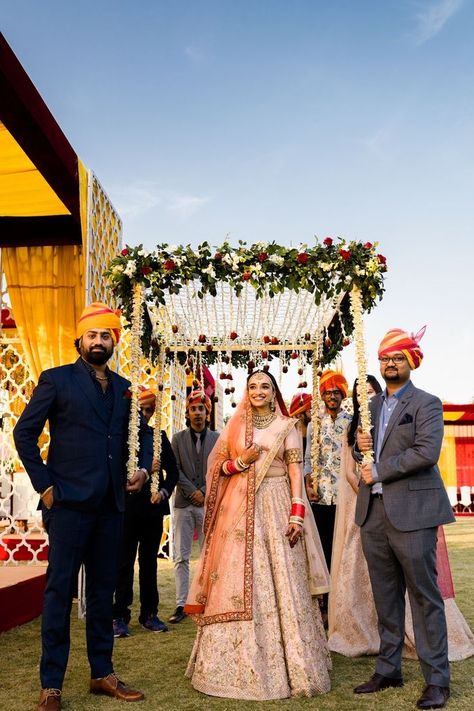 How I Planned My Wedding in India Myself Sitting In The U.S- Without A Planner! | WedMeGood Bridal Entry Ideas, Bridal Entry, Bride Entry, Wedding Hall Decorations, Flower Garland Wedding, Entry Ideas, Wedding Stage Design, Desi Wedding Decor, Bride Photoshoot