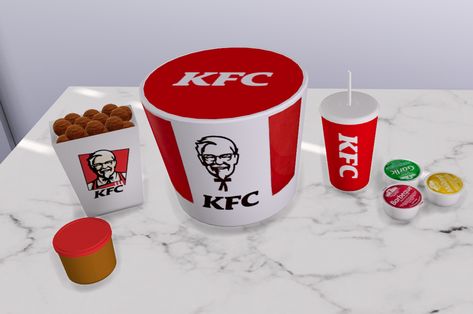 Sims 4 Pizza Cc, Sims 4 Fast Food Cc, Sims 4 Fast Food, Pizza Nuggets, Kfc Popcorn Chicken, Kfc Bucket, Kfc Gravy, Bloxburg Food Decals, Sims 4 Restaurant