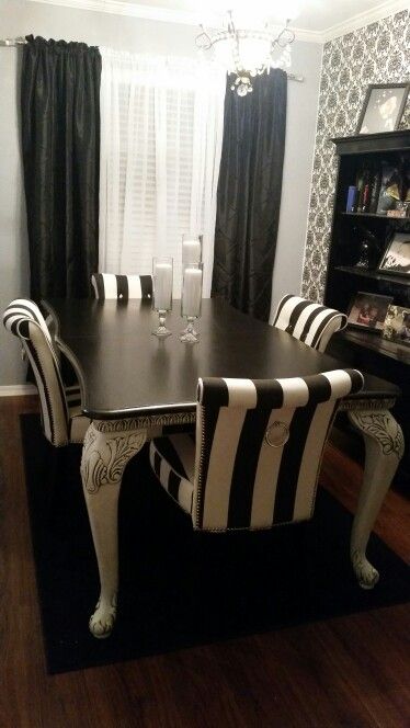 My new dining room Punk Dining Room, Spooky Dining Room, Goth Dining Room, Goth Dinner, Gothic Lounge, White Dining Room Furniture, Gothic Dining Room, Black And White Dining Room, Apartment 2023