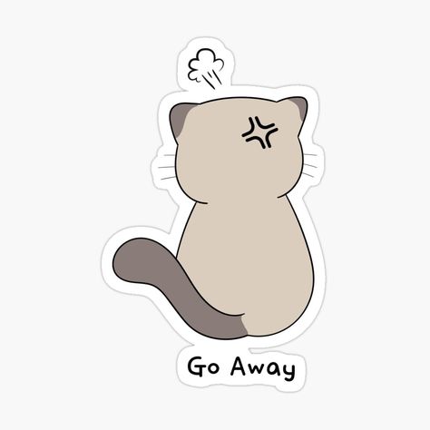 Get my art printed on awesome products. Support me at Redbubble #RBandME: https://www.redbubble.com/i/sticker/Angry-Cat-Saying-Go-Away-by-FairyQueenLand/109078151.EJUG5?asc=u Angry Sticker, Sorry Sticker, Angry Cartoon, Funny Illustrations, Cat Balloons, Halloween Artwork, Angry Cat, Mood Wallpaper, Funny Illustration