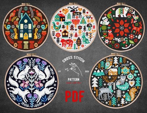 SET OF 5 Scandinavian Cross Stitch Pattern Nordic Cross Stitch | Etsy Australia Cross Stitch Advent Calendar, Stitch Advent Calendar, Nordic Cross Stitch, Calendar Embroidery, Scandinavian Cross Stitch Patterns, Snowflake Cross Stitch Pattern, Embroidery Christmas Ornaments, Scandinavian Forest, Scandinavian Christmas Ornaments