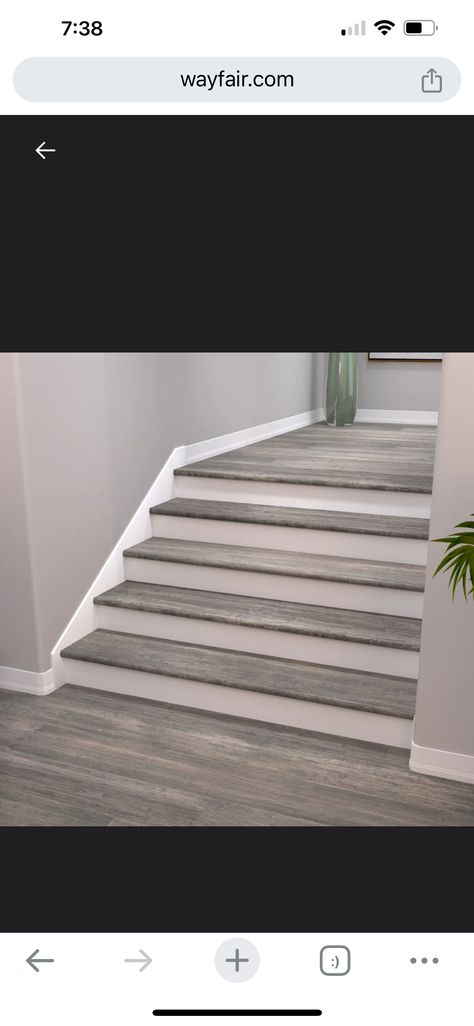 Laminate Flooring On Stairs, Stairs Makeover Ideas, Grey Laminate Flooring, Gray Stairs, Stair Makeover, Stair Railing Design, Grey Laminate, Wooden Staircases, Wooden Stairs