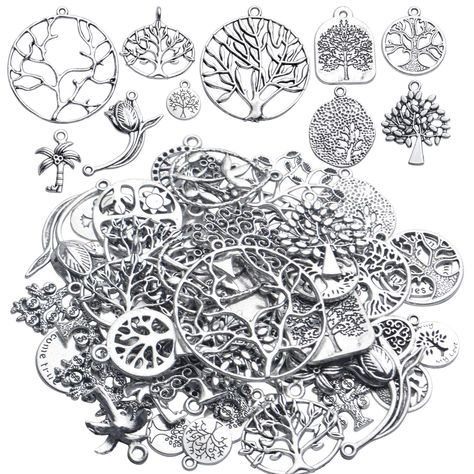 PRICES MAY VARY. PACKAGE INCLUDES: Package comes with 100 gram tibetan mixed styles antique silver tree pendant charms, enough to meet your different DIY projects, or to share with friends and relatives. HIGH QUALITY: They are made of quality zinc alloy, well made, good electroplate process, durable and long lasting. Ideal decoration for costume, sewing and DIY craft. UNIQUE DESIGN: Retro and vintage tibetan style antique silver tree of life wish lush peace tree charms pendants for steampunk jew Bohemian Silver Jewelry With Tree Of Life, Peace Tree, Bohemian Tree Of Life Round Pendant Jewelry, Murmuration Art, Sterling Silver Tree Of Life Round Pendant Jewelry, Sterling Silver Tree Of Life Nature-inspired Jewelry, Tree Charms, Costume Sewing, Silver Tree Of Life Pendant