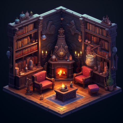 Library miniature 32 bit isometric Isometric Room 3d, Isometric Library, Library Miniature, Wizard Library, Blender Room, Room Diorama, Isometric Room, Victorian Library, Game Art Environment