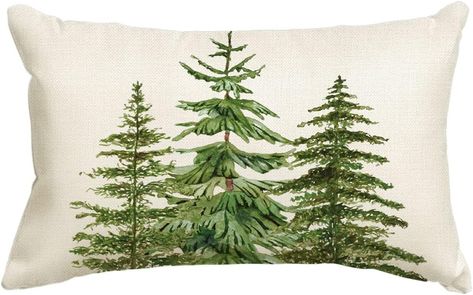 AVOIN colorlife Christmas Tree Pine Throw Pillow Cover, 12 x 20 Inch Evergreen Tree Cushion Case for Sofa Couch #ad Contemporary Christmas Trees, Display Lighting, Christmas Snowflakes Decorations, Seasonal Pillows, Lighting Background, Christmas Tree Pillow, Bantal Sofa, Wrap Ideas, Tree Pillow