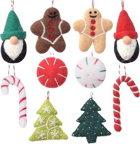 Amazon.com: GLACIART ONE Wool Felt Christmas Ornaments Set of 10 |for Christmas Tree Decorations, Hanging Christmas Garland, Holiday Mobiles, Advent Wreath Craft or Advent Calendar Fillers | Passive Oil Diffuser : Home & Kitchen Felted Ornaments Christmas, Beaded Felt Ornaments, Advent Wreath Craft, Hanging Christmas Garland, Felt Christmas Crafts, Felt Food Ornaments, Felt Candy Cane, Felt Christmas Garland, Wool Felt Christmas