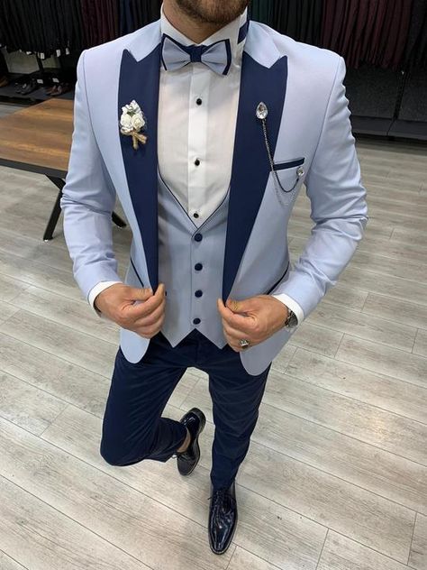 SUITS Blue Tuxedo Wedding, Peak Lapel Tuxedo, Prom Men, Men Suits Wedding, Tuxedo Colors, Wedding Dress Suit, Suits Prom, Blue Tuxedos, Pants Gift