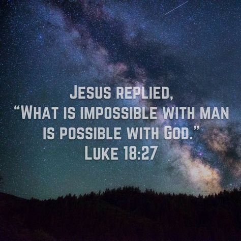 "Jesus replied, "What is impossible with man is possible with God."" Luke 18:27 Devan Bell Pinterest King Jesus, Faith In Love, Prayer Warrior, Gods Grace, Wonderful Words, Verse Quotes, Bible App, Bible Scriptures, Names Of Jesus