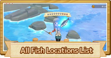 All Fish List - Fishing Location Guide | Story of Seasons Pioneers of Olive Town (SoS PoOT) - GameWith Story Of Seasons Pioneers Of Olive Town, Story Of Seasons, Snow Blizzard, Fish List, Fish Bait, Fish Icon, All Fish, Fishing Guide, Lake Fishing