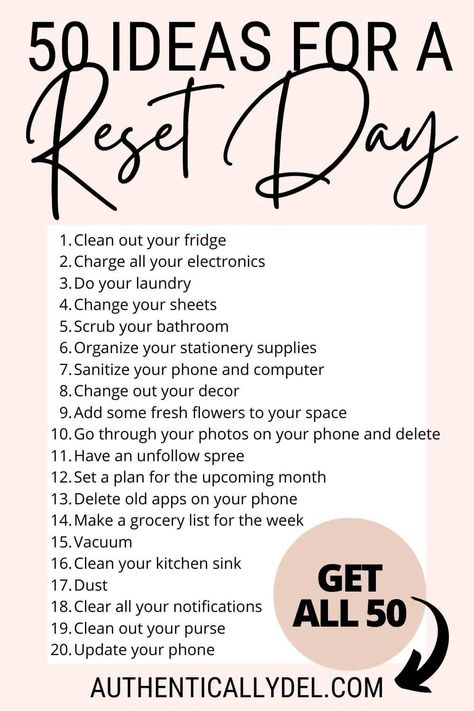 How To Reset Your Marriage, Mental Reset Day, Disappear And Reset, Friday Reset, How To Reset Your Life, Life Reset Checklist, Gyst Day, Fall Reset, New Year Reset