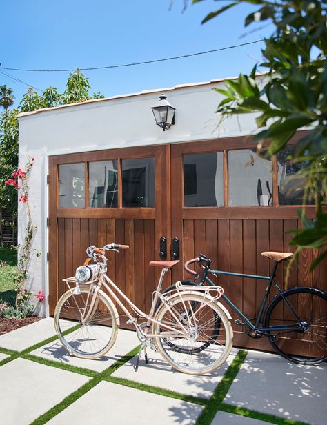 Spanish Garage, Garage Transformation, Spanish Bungalow, Carriage Doors, Bungalow Renovation, Garage Conversion, Spanish Style Homes, Spanish Revival, The Everygirl