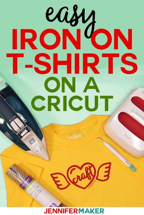 Make T-Shirts with Cricut with Iron On Vinyl - Beginner Friendly Tutorial #cricut #cricutmade #heattransfer #easypress Cricut Clothing, Cricut Iron On Vinyl, Shirt Crafts, Cricut Business, T Shirt Tutorial, Jennifer Maker, Circuit Crafts, Cricut Help, Cricut Hacks