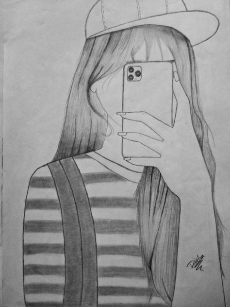 Easy and simple sketch for beginners. Mirror Selfie Drawing, Selfie Sketch, Cool Sketch Ideas, Sketch Simple, Sketching Ideas, Selfie Mirror, Sketch Ideas, Cool Sketches, Sketches Easy