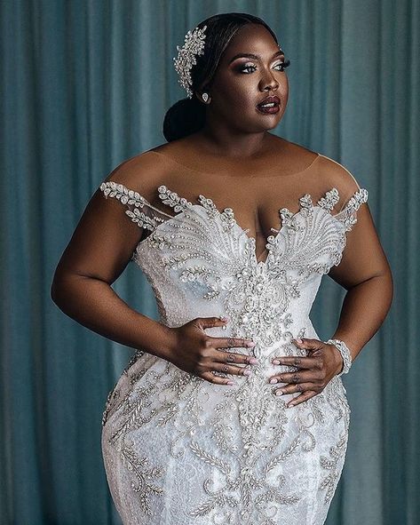 Plus Size Mermaid Wedding Dress, Beaded Mermaid Wedding Dress, Wedding Dress For Women, Plus Size Mermaid, Plus Wedding Dresses, Beaded Mermaid, Wedding Reception Ideas, Plus Size Wedding Gowns, Munaluchi Bride