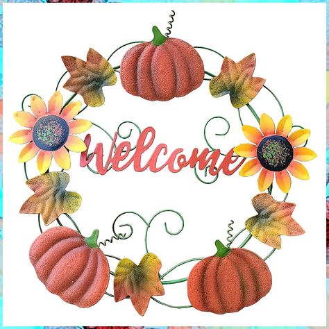 Metal Hanging Pumpkin Welcome Wreaths Pumpkins Fall Sign Wall Front Door Home Decor Autumn Harvest Halloween Thanksgiving Indoor Outdoor Welcome Decorations Welcome Wreaths, Outdoor Fall Decor Ideas, Welcome Signs Front Door, Metal Welcome Sign, Front Door Porch, Pumpkin Door, Door Porch, Harvest Wreath, Fall Sign