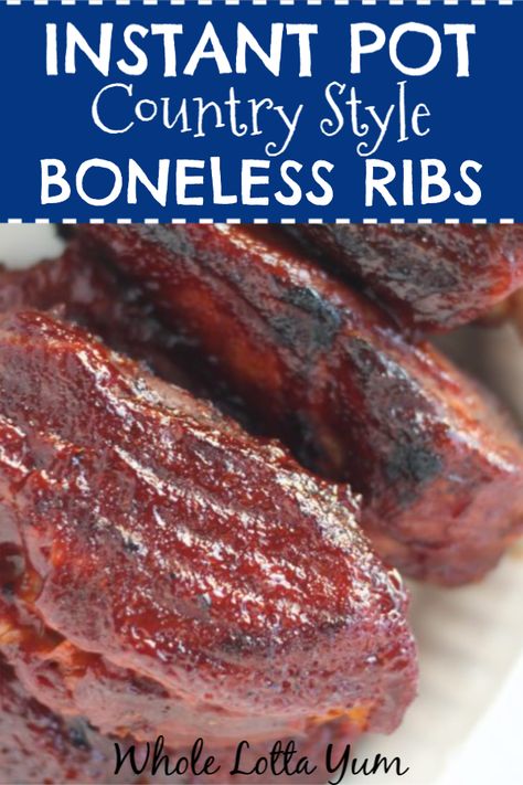 Instant pot country style pork ribs for your pressure cooker or instant pot! These yummy boneless ribs make an easy dinner that's also keto and low carb too. #pressurecooker #instantpot #easydinners #easymeals #keto #ketorecipes #lowcarb Instant Pot Country Ribs Recipe, Fall Off The Bone Ribs Instant Pot, Instapot Bbq Country Style Ribs, Bbq Boneless Pork Ribs Instant Pot, Instapot Ribs Country Style, Instapot Ribs Instant Pot, Insta Pot Country Style Ribs Recipe, Ribs In Instapot Recipe, Instant Pot Pork Spareribs