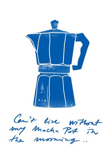 Mocha Pot, Cuadros Diy, Coffee Art Print, Contemporary Art Prints, Coffee Illustration, Moka Pot, Coffee Poster, Blue Coffee, Lino Cut