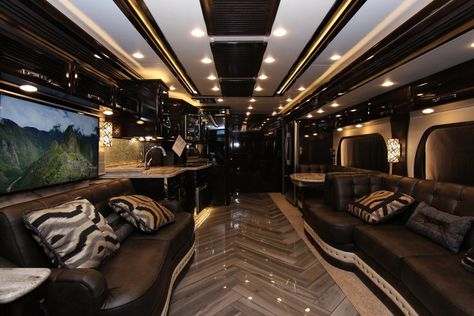 Tour Bus Interior, Corroded Coffin, Vanity Van, Lux Travel, Luxury Rv Living, Horse Trailer Living Quarters, Motorhome Interior, Motorhome Conversions, Rv Motorhomes