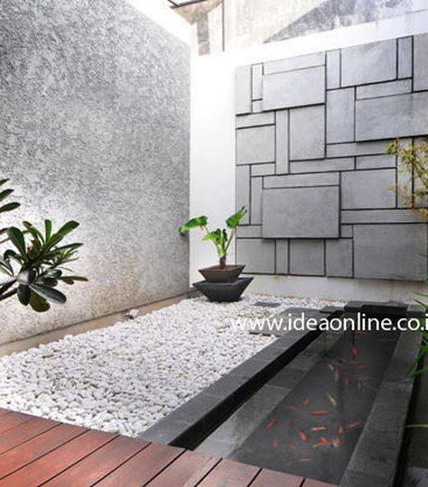 Dua Aksen Dinding Semen Percantik Taman Minimalis Indoor Mini Garden, Koi Pond Design, Indoor Courtyard, Taman Air, Feature Wall Design, Small Courtyard Gardens, Patio Wall, Landscape Architecture Design, Indoor Gardens