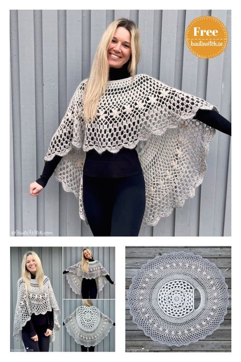 Pola Rok, Crochet Poncho Free Pattern, Poncho Crochet, شال كروشيه, Crochet Shawl Pattern Free, Crochet Poncho Patterns, Crochet Shawls And Wraps, Crochet Shrug, Poncho Pattern