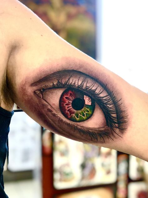 My color-blind eye tattoo. Done by Mike Sledz - Deluxe Tattoo Chicago IL #tattoos #tattoo #beauty Color Eye Tattoo, Under Eye Tattoo, Teardrop Tattoo, All Seeing Eye Tattoo, Tattoo Over Scar, Tattoo Eye, Chicago Tattoo, Tattoo Neck, Trending Tattoos