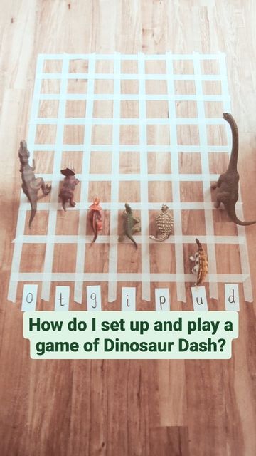 Katie Whitehead | Sharing Fun Phonics Games on Instagram: "Dinosaur Dash 🦕🦖 I had a message recently asking for a video on how to play Dinosaur Dash so I put together this little reel. I originally shared this game over 3 years ago now and I've had lots and lots of messages and tags since with it being set up and played in the both the classroom and at home. The letters and words in the reel would suit children working in Phase 2 but adapt what you write to suit the phase your child is worki Roll A Dinosaur Dice Game, Dinosaur Extinction Activities, Dino Scavenger Hunt, Dinosaur Play Ideas, Dinosaur Themed Games, Dinosaur Activities Kindergarten, Dinosaur Classroom Theme, Preschool Dinosaur Activities, Dinosaur Activities For Kids