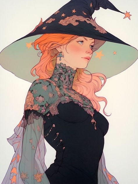 Witch Character Design Modern, Green Witch Art, Witch Character Design, Witch Life, Nouveau Illustration, Dnd Inspiration, Oc Aesthetic, Witch Characters, Art Nouveau Illustration