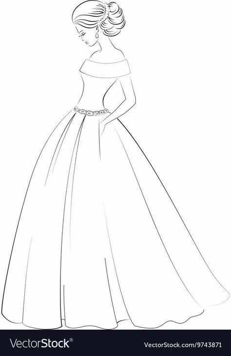 Woman In Dress Drawing, Sketches Of Dresses, Model Contour, Outline Of A Woman, Woman In Wedding Dress, Dress Outline, Sketch Model, Outline Images, Fashion Figure Drawing