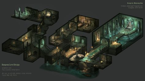 ArtStation - dungeon level concept, Minjeong Kim Dungeon Design, Game Art Environment, Game Level Design, Underground Map, Isometric Map, Fantasy World Map, Age Of Empires, Dungeon Maps, D D Maps