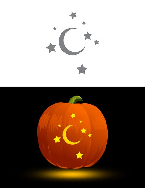 Moon And Stars Pumpkin Carving, Moon Pumpkin Carving, Halloween Camping Decorations, Free Pumpkin Stencils, Pumpkins Carving, Camping Decorations, Moon Pumpkin, Printable Pumpkin Stencils, Witchy Business