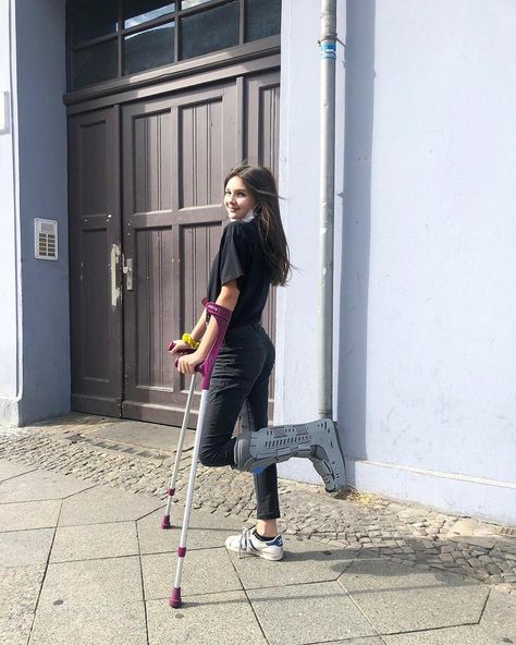 Nice comfy cam boot for 2 months for her bad sprain How To Make Crutches Comfortable Diy, Person With Crutches, Smart Crutches, Cam Boot, Medical Boot, Crutches, 2 Months, Normcore, Medical