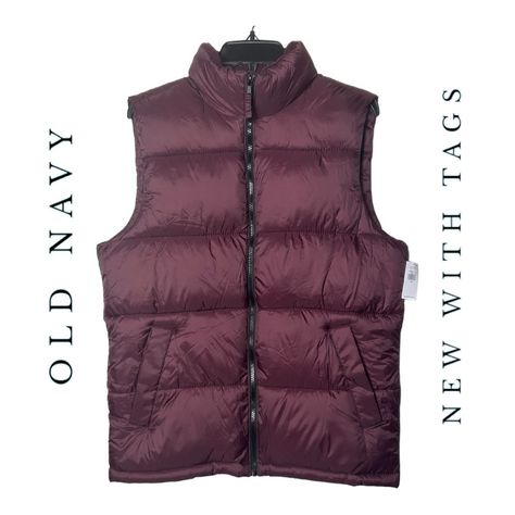 New With Tags Old Navy Puffer Vest Brand: Old Navy Size: Medium Color: Maroon Wine In Color; Solid Color Condition: New With Tags In Perfect Condition Measurements: Ptp Laying Flat Straight Across 22” Length From Top Of Shoulder To Bottom Hem 27” Materials: 100% Nylon Lining 100% Polyester Made: Indonesia Wash: Machine Washable Details: Puffer; Sleeveless; Mock Neckline; Full Zipper; Pockets; Pull Tab; Fully Lined; Lightweight Retail: Unknown Open To Offers Navy Puffer Vest, Crop Denim Vest, Old Navy Vest, Red Puffer Vest, White Puffer Vest, Grey Puffer, Quilted Puffer Vest, Womens Puffer Vest, Black Puffer Vest