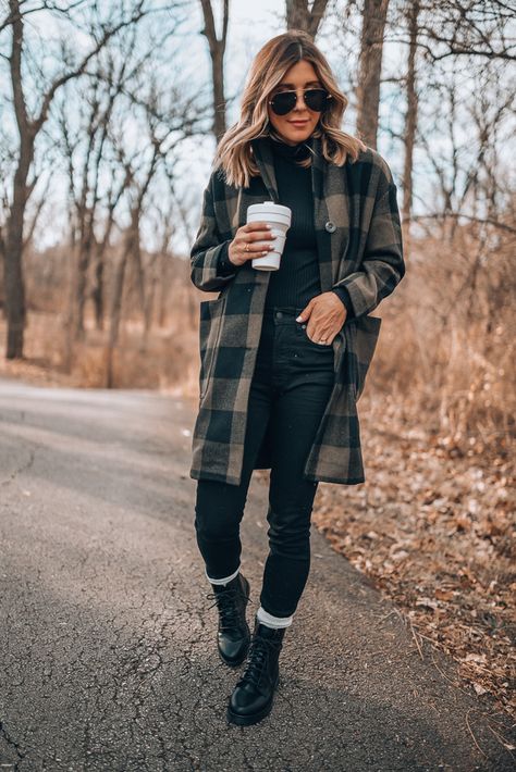 This Year's Budget-Friendly Winter OOTD | Cella Jane Elegant Punk Style, Italian Street Style Winter, Oregon Winter Outfits, Cute Fall Outfits With Boots, Mountain Casual Outfits, Edgy Fall Outfits Grunge, Doc Martens Outfit Winter Casual, Long Flannel Jacket Outfit, Fall Outfits Dr Martens