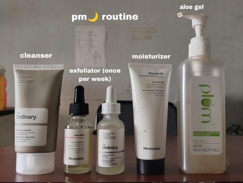 *ordinary squalene cleanser *AHA+BHA minimalist exfoliator *Salicylic acid ordinary *Minimalist marula oil moisturizer *Aloe gel plum Minimalist Moisturizer, India Skincare, Pm Skincare, Salicylic Acid Cleanser, Aloe Gel, Marula Oil, Aha Bha, Oil Moisturizer, Stay Young