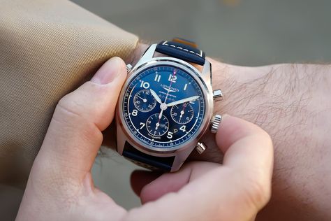 Hands-On: The Longines Spirit Chronograph - HODINKEE Longines Spirit, Radial Pattern, Water Resistant Watch, Pilot Watch, Charm School, Vintage Inspired Design, Boy Blue, Casio Watch, Blue Leather