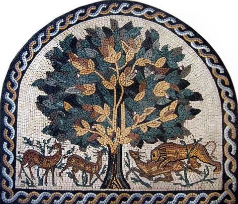 Roman Mosaic Art, Mosaic Tree, Islamic Mosaic, Tree Mosaic, Roman Mosaic, Mosaic Flowers, Handmade Mosaic, Unique Decoration, Tile Murals