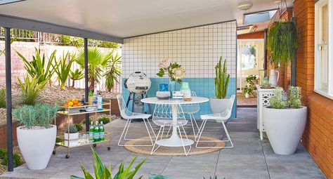 Everyone deserves an outdoor space where they can chillout or entertain. But when the kids have taken over the backyard, where do the grown-ups go? If you have a carport or undercover area that doesn’t get much use, you have the perfect spot! Transform Carport Into Patio, Garage As Entertaining Space, Carport Transformation, Carport Conversion, Carport Makeover, Carport Patio, Used Outdoor Furniture, Car Port, Pools Backyard