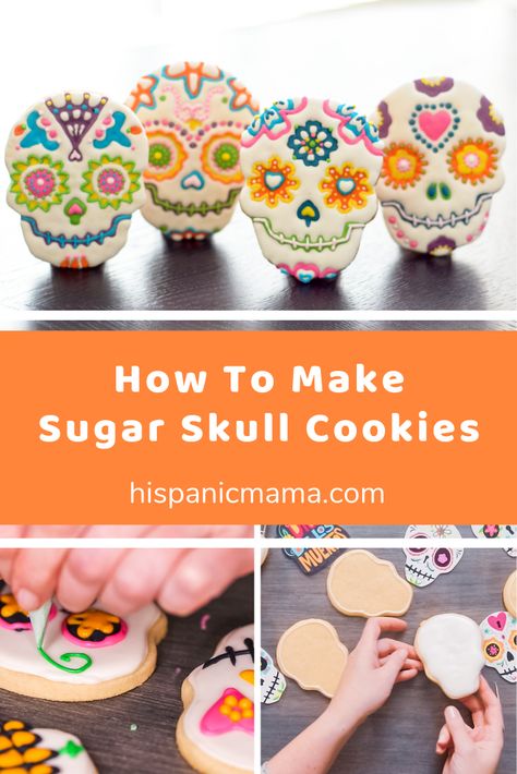 Halloween Skull Cookies Decorated, Dia De Los Muertos Dessert Ideas, Sugar Skull Cookies Royal Icing, Sugar Skull Sugar Cookies, How To Make Sugar Skulls, Skull Sugar Cookies Decorated, Day Of The Dead Snacks, Day Of The Dead Sugar Cookies, Day Of The Dead Cookies Decorated