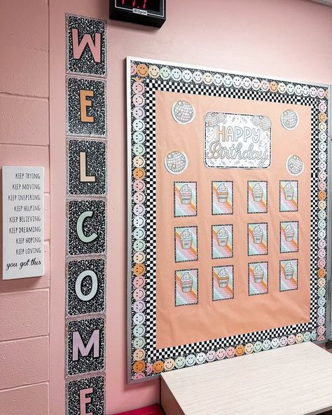 @fabandfitinfourth in her adorable Shimmer Pop classroom! We love the pops of pastel, disco, and composition notebook in this theme! 🪩📓 Click the 🔗in our bio to shop! #classroomdecorideas #classroomideas #teacherideas #pastelclassroom #bulletinboardideas #bulletinboards #classroomtheme #classroomsetup #teachersofinstagram #teachertribe Composition Classroom Theme, Disco Classroom Theme, Composition Book, Classroom Setup, Composition Notebook, Future Classroom, Teacher Classroom, Classroom Themes, Classroom Decor