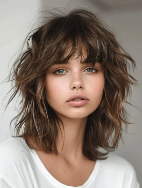 Curly Bangs Long Hair, Shag Without Bangs, The Shag Haircut, 80 Hair, Shag Haircut Ideas, Razor Cuts, Modern Shag Haircut, 60 Hairstyles, Haircut Inspo