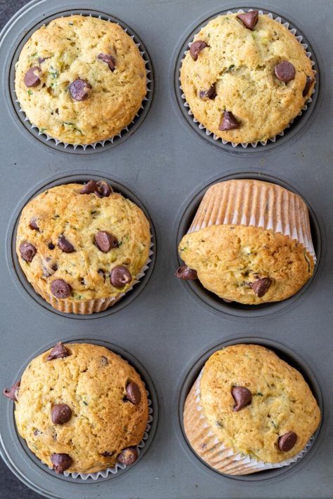 Zucchini Chocolate Chip Muffins Recipe - Momsdish Zucchini Breads, Chocolate Chip Zucchini Muffins, Christmas Biscotti, Zucchini Bread Muffins, Chocolate Chip Muffins Recipe, Zucchini Muffin, Zucchini Chocolate, Zucchini Chocolate Chip Muffins, Zucchini Muffin Recipes