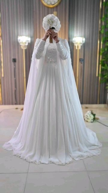 White Gown Hijab, Bridal Abaya Hijab Bride, Wedding Abaya Hijab Bride, White Abaya Wedding, Islamic Wedding Dress Hijab Bride, Simple Wedding Dress Hijab, Nikkah Aesthetic, Hijabi Wedding Dress, Muslim Wedding Dress Hijab Bride