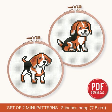 Beagle Cross Stitch, Puppy Cross Stitch, Dogs Beagle, Mini Puppies, Types Of Stitches, Mini Dogs, Cross Stitch Needles, Cadeau Diy, Gift Diy