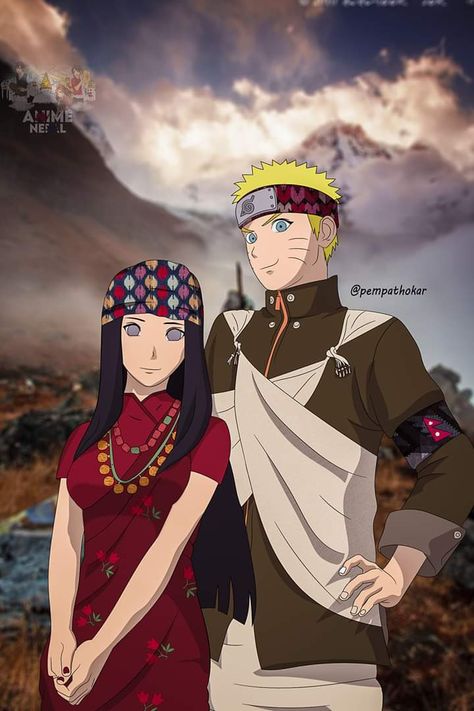 Hinata and Naruto in Tamang dress Magar Culture Dress Couple, Magar Dress Couple Nepali, Tamang Dress Traditional, Tamang Culture, Magar Dress Nepali, Tamang Dress, Nepali Couple, Magar Dress, Hinata And Naruto