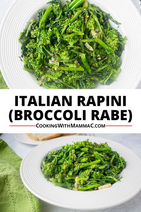 Italian Rapini (Broccoli Rabe) recipe by Cooking with Mamma C. Prepared rapini in a bowl topped with pepper flakes. Italian Sides, Italian Broccoli, Broccoli Rabe Recipe, Best Vegetable Recipes, Broccoli Rabe, Italian Recipe, Vegetable Casserole, Vegan Side Dishes, Vegan Sides