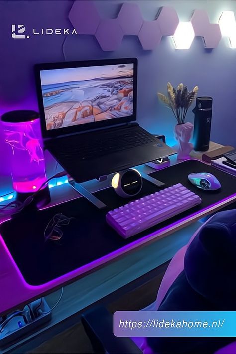 Gaming Laptop Setup, Led Office Lighting, Mercedes Benz Interior, Led Desk Lighting, Best Gaming Laptop, Bedroom Setup, Led Light Strip, Computer Room, Gaming Room Setup